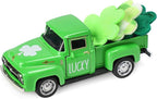 St. Patrick's Day Decorations for Home - Decor for Tiered Tray Metal Farm Truck with 3 Shamrocks Saint Patricks Day Vintage Diecast Pickup Truck Model for Shelf Table Centerpiece Décor 4.8inch