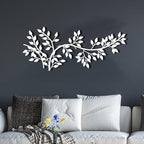 yumcake Metal Tree Leaf Wall Decor, Metal Tree Wall Art, Vine Olive Branch Leaf, Leafy Ivy, Leaves Hanging Wall Art, Branch Wall Decor for Living Room (White, 53 x 23 inches / 135 x 58 cm)