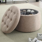 Convenience Concepts Designs4Comfort Round Shoe Ottoman, Tan Fabric