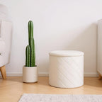 17" Foldable Boucle Round Storage Ottoman,Space-Saving Footrest/Seating/Coffee Table for Small Apartments,Dorms & Bedrooms-White