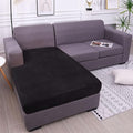 hyha Velvet Couch Cushion Covers, Stretch Chaise Lounge Sectional Couch Seat Covers L Shape for Sectional Sofa, Soft Sofa Cushion Slipcover Washable with Elastic Bottom(Chaise, Black)