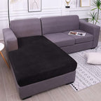 hyha Velvet Couch Cushion Covers, Stretch Chaise Lounge Sectional Couch Seat Covers L Shape for Sectional Sofa, Soft Sofa Cushion Slipcover Washable with Elastic Bottom(Chaise, Black)