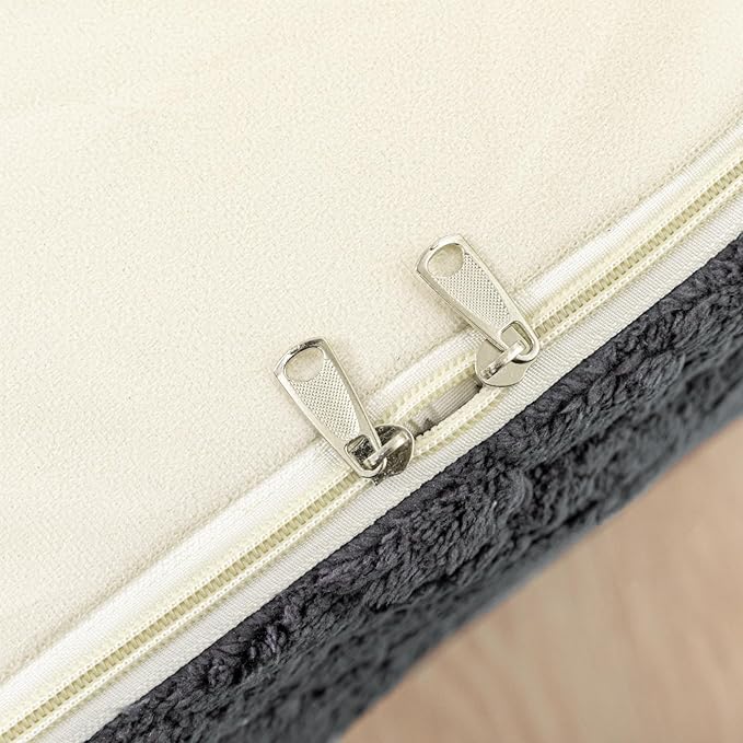 20x20x14 Inches Fluffy Square Pouf Ottoman - Plush Furry Ottoman Foot Rest Stool with High-Density Foam, Versatile Floor Seating for Living Room (Gray)