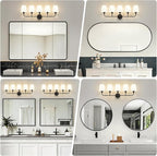 Kvhilw Bathroom Vanity Light, Matte Black Bathroom Light Fixtures, 5-Light Lighting Fixtures Over Miror, Modern Wall Sconce with Flared White Fabric Shade, E26 Socket(ETL Listed)
