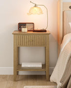 Fluted Nightstand, Farmhouse Night Stand with 1 Drawers, Mid Century Modern Side Accent Table,Bedside End Table for Bedroom, Living Room, Yellow Oak
