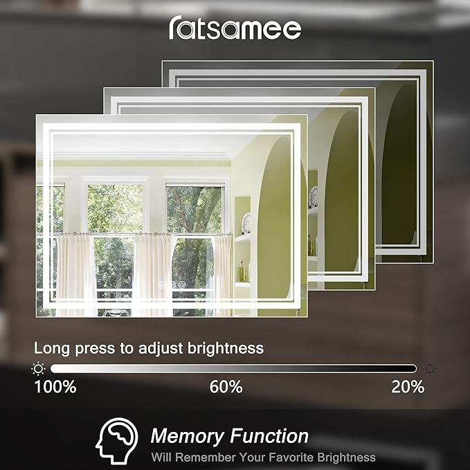 55x30 Inch Led Mirror for Bathroom with Front Light and Backlit, Bathroom Mirror with Led Lights, Vanity Mirror with Lights for Wall, Anti-Fog, Dimmable, Memory Function, Tempered Glass