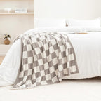 CozeCube Super Soft Fullfy Microfiber Reversible Knitted Blankets, Warm Cozy Fuzzy Plush Throw, Grey and White Checkered Throw Blanket for Couch Bed Sofa, 50" x 60"