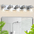 Bathroom Light Fixtures, 5-Light Bathroom Vanity Lights Over Mirror, Polished Chrome Vanity Lights with Glass Shade, 31" Modern Wall Sconce for Cabinet Porch Bedroom, Hallway E26