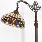WERFACTORY Tiffany Floor Lamp Stained Glass Serenity Victorian Arched Lamp 12X18X64 Inches Gooseneck Adjustable Corner Standing Reading Light Decor Bedroom Living Room S021 Series