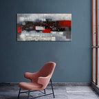 MyArton Large Abstract Red Gray Linen Wall Art Hand Painted Textured Oil Painting Picture on Canvas Framed Ready to Hang 60x30inch