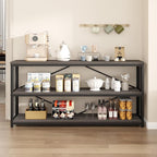 IBF Wood and Metal Book Shelf, Industrial Rustic Low 3 Tier Bookshelf, Farmhouse Long Wide Vintage Horizontal Bookcase, Modern Large Open Etagere for Home Office Living Room Bedroom, Gray Oak, 63 Inch