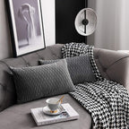 Grey Striped Decorative Pillow Cases: 2 Pack 12x20 Inch Original Velvet Rectangular Throw Pillow Covers for Farmhouse Couch