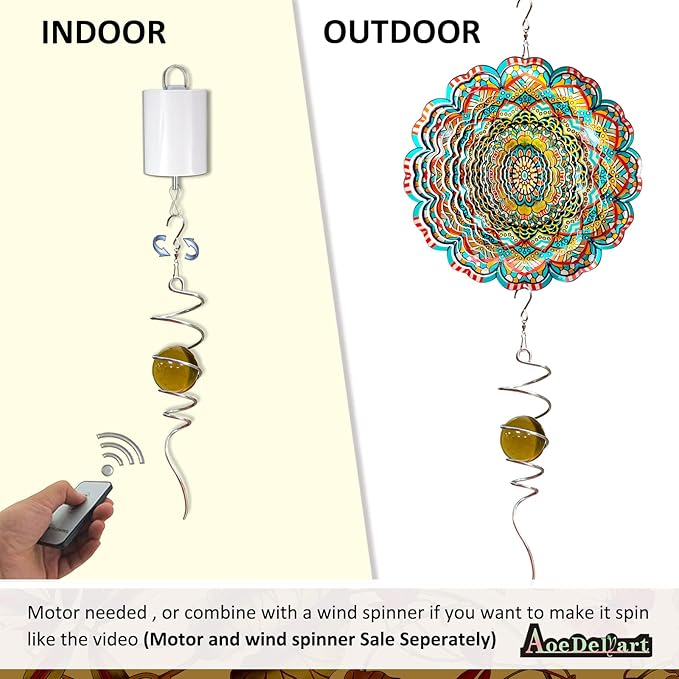 Gazing Ball Spiral Decorative Wind Spinner Tail Sun Catcher 11inch Tail and 2 inch Glass Orb. Wind Spinner Stabilizer Indoor Outdoor Garden Decoration -13 inch Height(Gold)