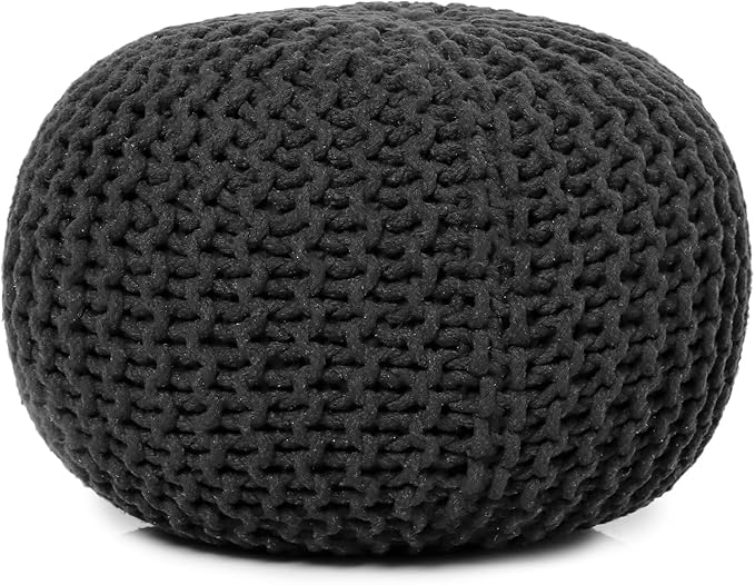REDEARTH · Round Pouf Foot Stool Ottoman - Cotton Hand Knitted Dori Pouffe - Cord Boho Home Décor - Stuffed Cable Poof for Living Room - Bedroom (19.5"x19.5"x14") - Dark Gray, Set of 2