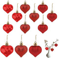 Valentines Day Heart Ornaments, 24Pcs Hanging Heart Ornaments, Glitter Red Heart-Shaped Baubles for Outdoor Wedding Anniversary Mother's Day Romantic Galentines Valentines Day Party Decoration