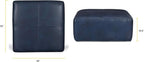 POLY & BARK Sequoia Ottoman – 35” Square Pouf with Feather-Down Topper – Full-Grain Leather Upholstered Pouf Ottoman for Living Room – Italian Leather in Midnight Blue