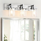 Vanity Light Fixture,3-Light Vanity Light for Bathroom,Chrome Bathroom Vanity Lighting Over Mirror with Square Clear Glass Shade for Restroom