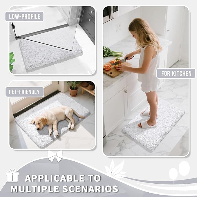 Yimobra Long Bathroom Rugs Runner 70x24 Inch, Extra Thick Soft Absorbent Chenille Bath Mat, Non Slip Machine Washable, Quick Dry Bath Rugs for Bathroom Floor, Tub and Shower, White