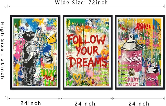 Novatique Banksy Wall Art Street Graffiti Canvas Wall Art Abstract Painting Pop Art Wall Decor Graffiti Art Print for Office Bedroom,24" x 36" x 3pcs