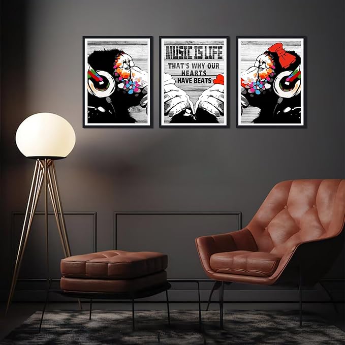 Novatique Graffiti Wall Art Street Monkeys Graffiti Picture Wall Decor Modern Banksy Art Poster Canvas Print for Living Room Bedroom,12" x 16" x 3Pcs