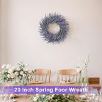 20 Inch Summer Spring Wreaths for Front Door Romance Lavender Wreath, Elegant Artificial Front Door Wreath for All Season Spring Decorations for Home Wall Entryway Farmhouse Porch Room Decor