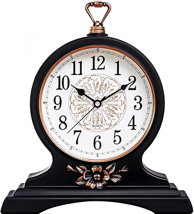 rnuie Desk Clock for Table Decor, Retro Mantel Clock Battery Operated for Fireplace Mantel, Living Room, Bedroom, Office, Desktop Decoration(Second Black)
