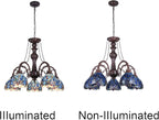 Capulina Tiffany Lamp Stained Glass Pendant Light Chandelier 5-Light Antique Blue Dragonfly Tiffany Style Hanging Lamp Decor for Living Romm Dining Room Kitchen Foyer Home Office