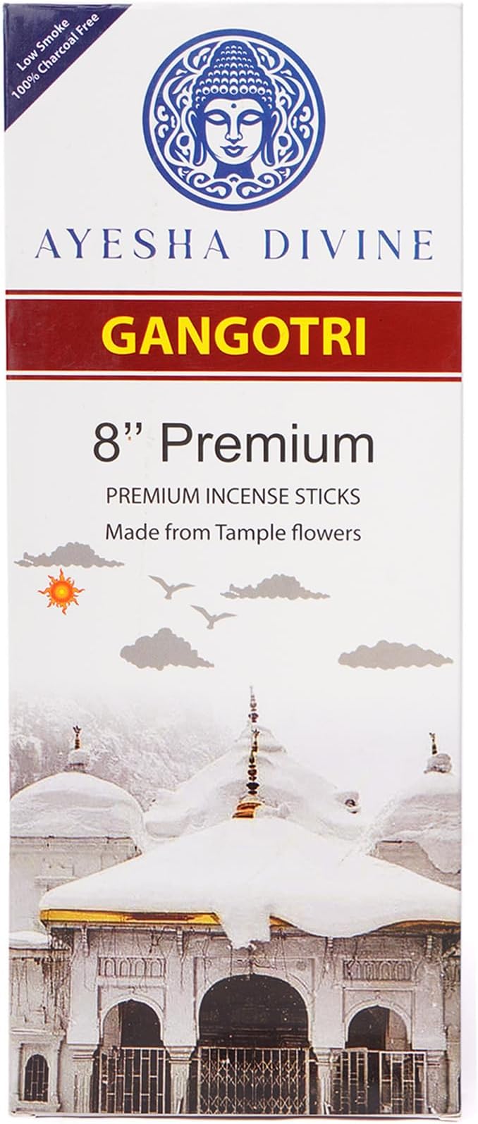 Incense Sticks 8 Inch, Made from Temple Flowers, Sandalwood and Frankincense Blend, Includes Incense Burner Stand, 80 Count, Long-Lasting Aroma for Meditation, Yoga, Home