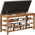 Solid Wood Shoe Bench with Storage, Flip-Top Soft-Close Lid, Adjustable Shelves, Cushioned Entryway Shoe Rack Organizer, 23.6"