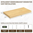 24 Inch Floating Shelves, 12 Inch Deep Floating Shelves for Wall, Floating Shelf with Invisible Brackets, Deep Shelves for Bathroom, Bedroom, Living Room, 2 Pack, Natural