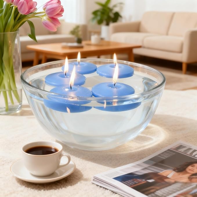 3 inch Floating Candles 30 Packs Blue Floating Candle for Centerpieces 8-9 Hours Floating Candles 3” Water Candles for Cylinder Vases, Pool, Wedding