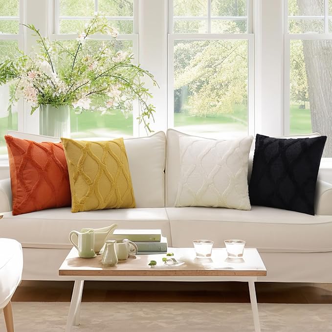 decorUhome Spring Throw Pillow Covers 12x20 Inch Set of 2, Soft Plush Faux Fur Wool Lumbar Rust Couch Pillow Covers, Decorative Neutral Pillow Cases for Bed Sofa Living Room Home Decor