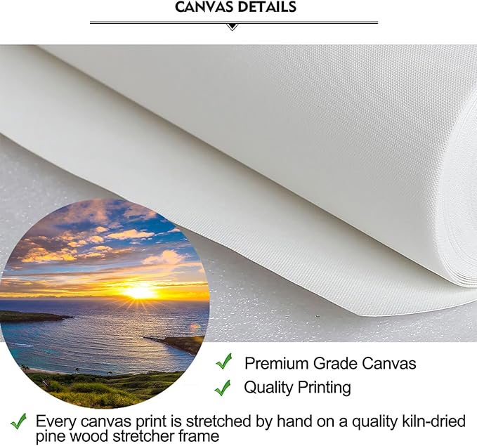 iKNOW FOTO XLarge Canvas Set of 7 Wall Art Wall Decorations Sunrise from Hanauma Bay On Oahu, Hawaii Landscape Printed Paintings for Living Room Framed Ready to Hang 70x32 Inches