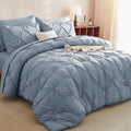 CozyLux Twin Comforter Set with Sheets Grayish Blue, 5 Pieces Pintuck Bed in A Bag, Twin Bed Set Gift for Family, Pinch Pleat Bedding Set with Comforter, Sheets, Pillowcase & Sham