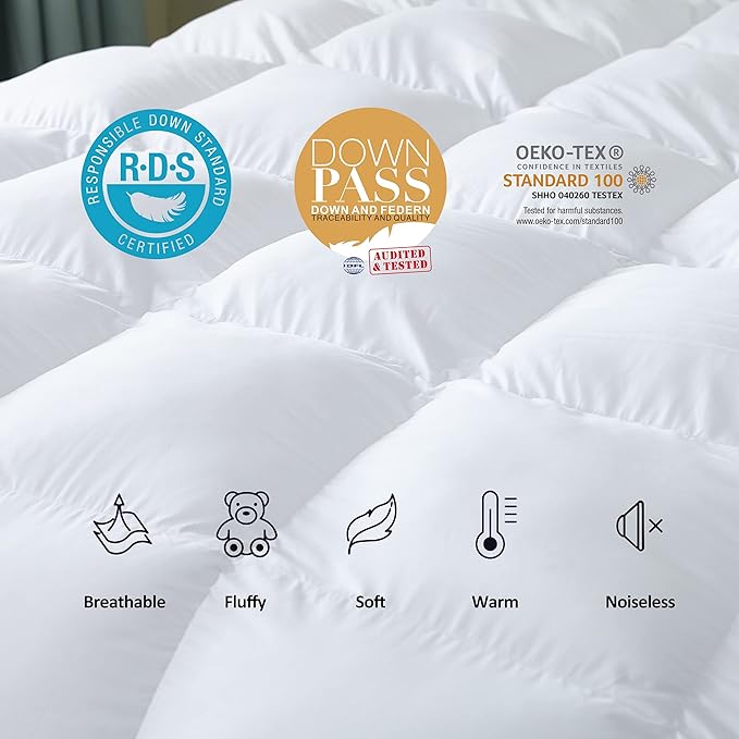 Luxurious Goose Down Feather Fiber Comforter Duvet Insert, Exquisite Solid White Design, Oversize Palatial King White 120 x 98, Premium Baffle Box 100% Egyptian Cotton, 80 oz Fill Weight