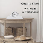 Mantel Clock, White Wooden Mantle Clock for Living Room Décor - Silent, Decorative, Solid Wood, Battery Operated Mantle Clock for Fireplace Mantel, Office, Desk, Shelf & Home Décor Gift, 15x7.5 Inch