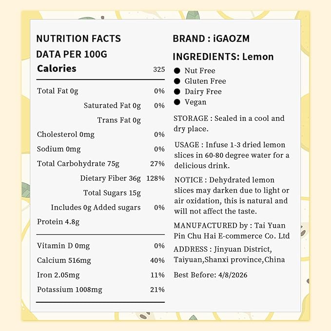 iGAOZM Dehydrated Dried Lemon Slices,7.05oz/200g,No Sugar Added,Natural Dried Lime Slices,Dehydrated Fruit for Cocktails Garnish,Craft Decoration,DIY