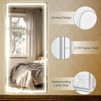 GLSLAND 34x76 inch Full Length Mirror with Lights - LED Full Body Mirrors Stepless Dimmable 3 Color Lighting Floor Standing Hanging for Bedroom Cloakroom,White