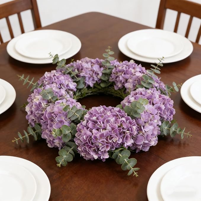 Kimura's Cabin 6Pcs Artificial Silk Hydrangea Fake Flowers Faux Hydrangea Bouquet for Home Table Centerpieces Wedding Garden Party Decoration (Purple)