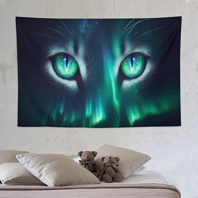 VUMIVI Cat Eye Galaxy Tapestry Mystical Northern Lights Starry Sky Abstract Aurora Art Magical Fantasy Decor Tapestry Wall Hanging for Living Room Bedroom Dorm Classroom Aesthetic Decor W90xL60in