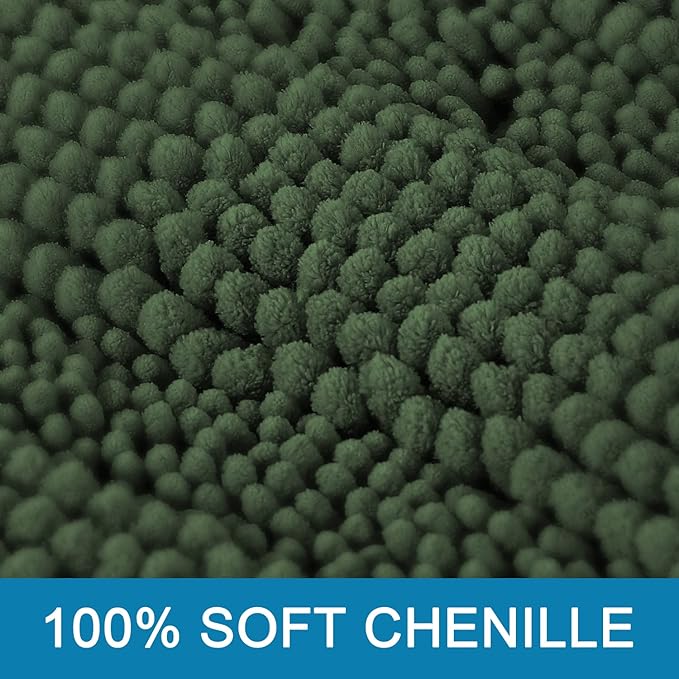 H.VERSAILTEX Bath Rugs for Bathroom Non Slip Bath Mats Extra Thick Chenille Striped Bath Rug Runners 47" x 17" Absorbent Fluffy Soft Shaggy Mats Dry Fast Plush Area Carpet for Bath Room - Bronze Green