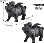 Sungmor Whimsical Cast Iron Flying Pig Statue, 2pcs Rustic Black Cute Little Piggy Paperweight, Garden Collection Figurine Home Office Desk Ornament, Indoor Outdoor Animal Statues