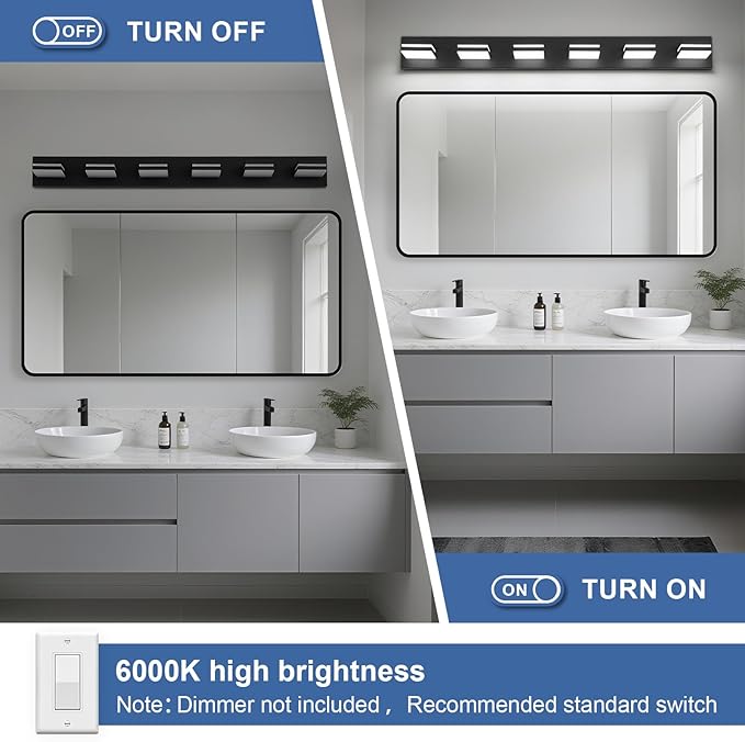 Modern LED Bathroom Lights Fixtures(6-Light),Metal Black Acrylic Wall Lighting,Vanity Lights for Bathroom Over Mirror(6000k 41in)