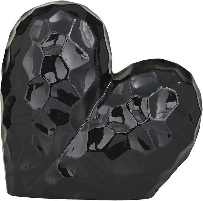 Deco 79 Porcelain Ceramic Heart Decorative Sculpture Dimensional Angled Origami Inspired Home Decor Statue, Accent Figurine 12" x 6" x 11", Black