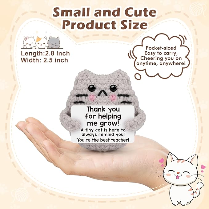 Teacher Appreciation Gifts for Women Cat Lover,Positive Crochet Animal for Teachers Mentors Coachs from Student, Emotional Crochet Support Cat