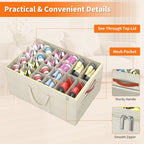 Aokeyee 2 Pack Shoe Organizer for Closet, Large Shoe Storage Box Fits up to 48 Pairs, Space Saving Foldable Shoes Organizer Bin w/Clear Cover and 4 Reinforced Handles, Beige