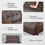 Lexicon Modern Accent Chair, Luxury Genuine Leather Match Living Room Chair with Tufted Cushions, Solid Wood Frame and Arm Rest, Comfy Upholstered Single Seat for Bedroom/Reading/Office, Dark Brown