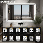48x30 LED Bathroom Mirror - Black Aluminum Framed (Front and Backlit), Anti-Fog Lighted Vanity Mirror,Stepless 3 Colors Dimmable Lighted Smart Mirror(Horizontal/Vertical)