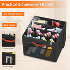 Aokeyee 2 Pack Shoe Organizer for Closet, Foldable Shoe Storage Organizer Box w/Clear Cover and 4 Reinforced Handles, Space Saving Shoes Bin Fits up to 32 Pairs, Black