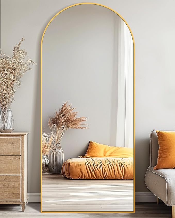 Suidia Arched Full Length Mirror, 71"x32" Floor Mirror Freestanding, Floor Standing Full Body Mirror with Stand for Bedroom, Hanging Leaning Mounted for Living Room Cloakroom, Gold